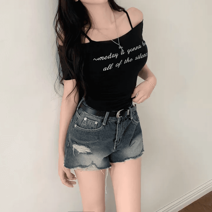 지금 어두운 색 밝은색 검정색 워싱 마 오래된 데님 반바지 핫 바지 상세 이미지 6