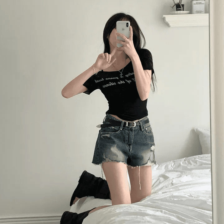 지금 어두운 색 밝은색 검정색 워싱 마 오래된 데님 반바지 핫 바지 상세 이미지 8