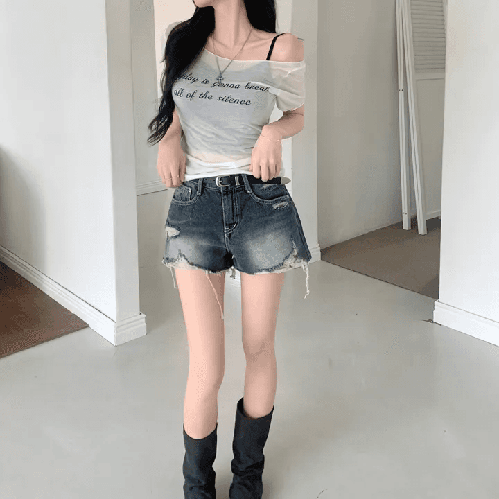 지금 어두운 색 밝은색 검정색 워싱 마 오래된 데님 반바지 핫 바지 상세 이미지 13