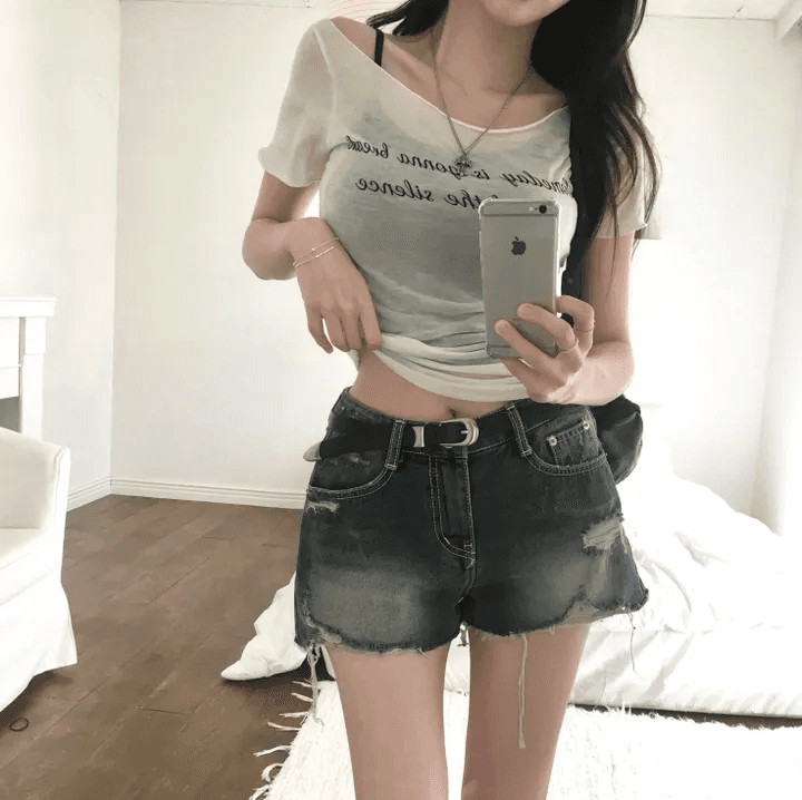 지금 어두운 색 밝은색 검정색 워싱 마 오래된 데님 반바지 핫 바지 상세 이미지 16