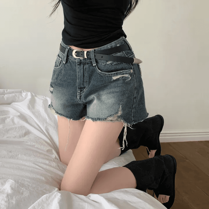 지금 어두운 색 밝은색 검정색 워싱 마 오래된 데님 반바지 핫 바지 상세 이미지 18