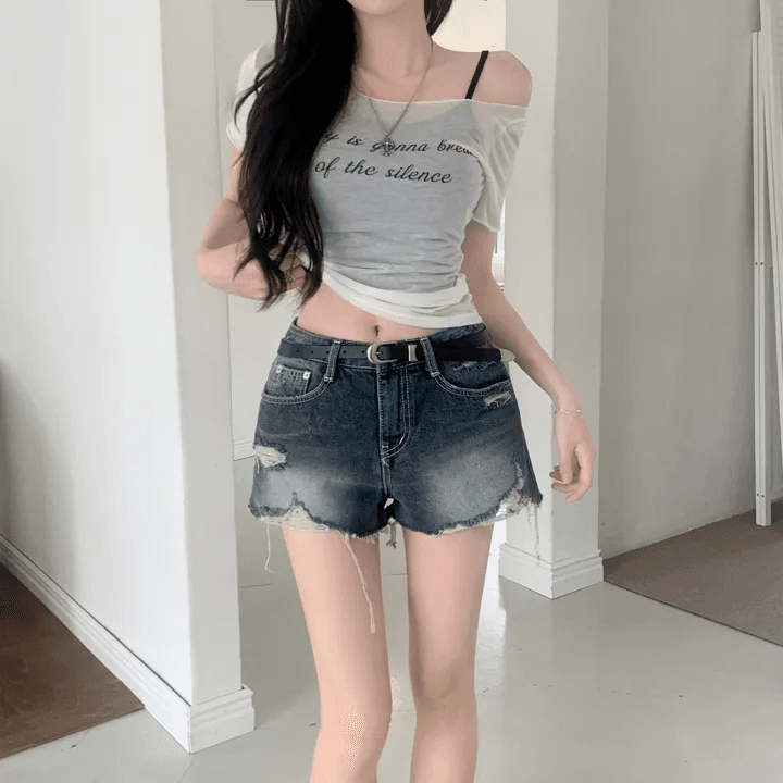 지금 어두운 색 밝은색 검정색 워싱 마 오래된 데님 반바지 핫 바지 상세 이미지 19