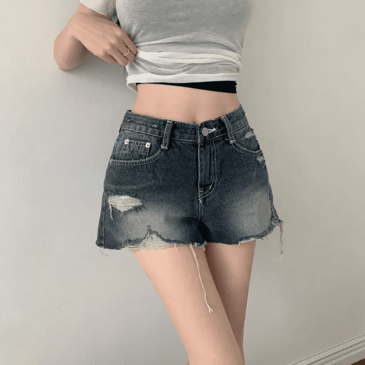 지금 어두운 색 밝은색 검정색 워싱 마 오래된 데님 반바지 핫 바지 상세 이미지 22