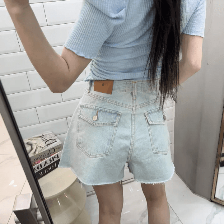 지금 캐주얼 인기도 추천 패션 주머니 슬림해 보이는 데님 반바지 여성 상세 이미지 10