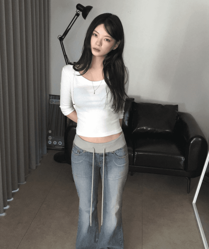 지금 얇은 스타일 원단 세련된 복잡한 허리밴드 리브 허리 머리 캐주얼 청바지 상세 이미지 11