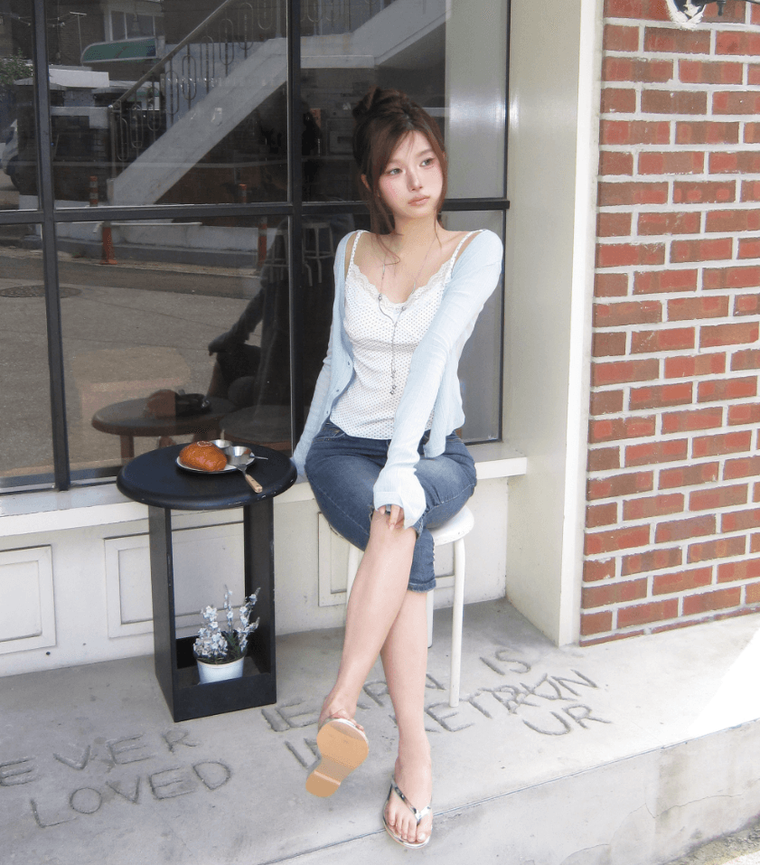 지금 다용도 타이트 팬츠 바닥 주름 디자인 무릎 아래 데님 7 점 반바지 상세 이미지 5