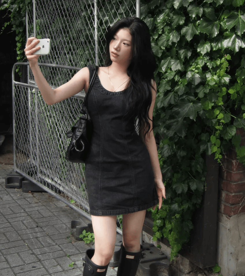 레트로 몸매 가꾸기 마 오래된 민소매 조끼 스커트 드레스 상세 이미지 2
