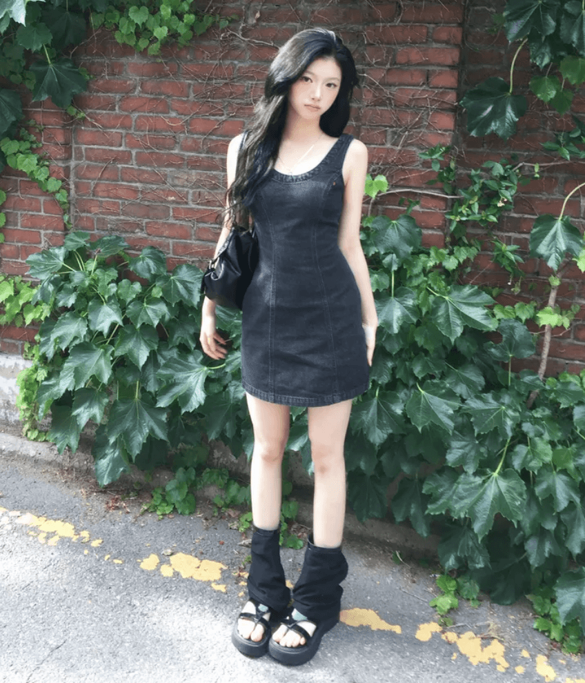 레트로 몸매 가꾸기 마 오래된 민소매 조끼 스커트 드레스 상세 이미지 6