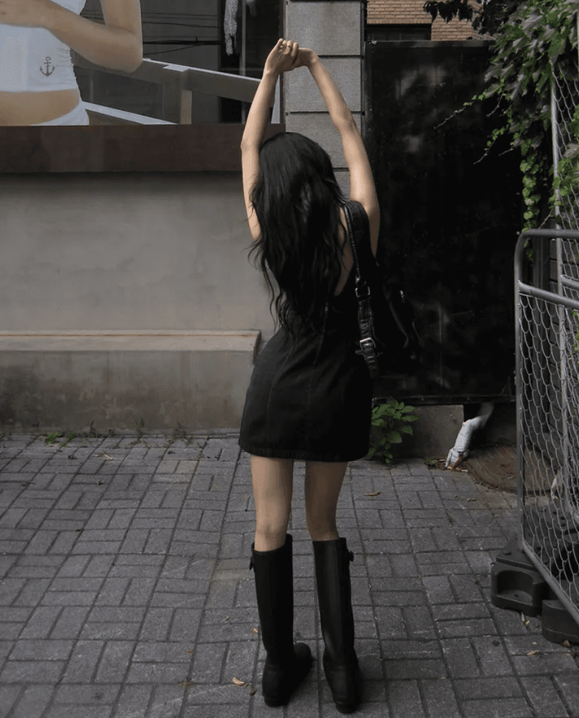 레트로 몸매 가꾸기 마 오래된 민소매 조끼 스커트 드레스 상세 이미지 8