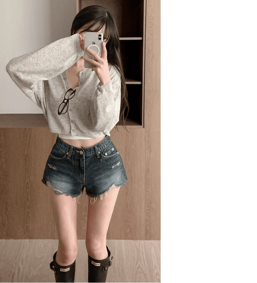 지금 어두운 색 밝은색 검정색 워싱 마 오래된 데님 반바지 핫 바지 상세 이미지 2