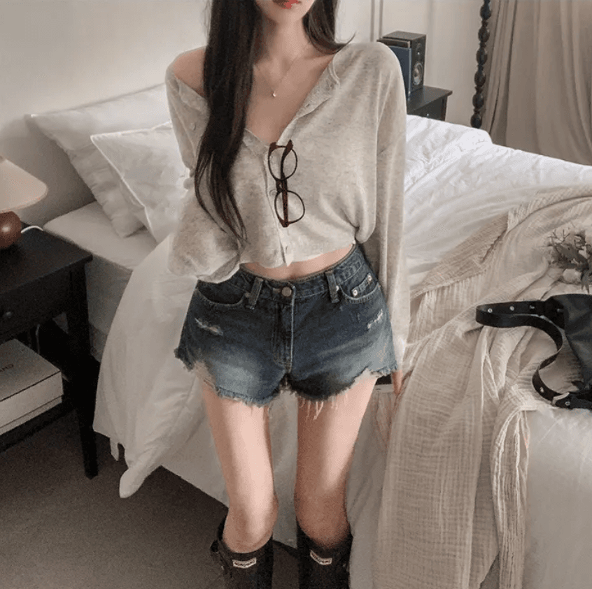 지금 어두운 색 밝은색 검정색 워싱 마 오래된 데님 반바지 핫 바지 상세 이미지 9
