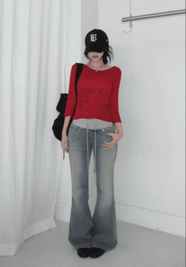 지금 패치워크 색상 허리 머리 패치워크 얇은 스타일 원단 부츠컷 몸매 가꾸기 데님 긴 바지 상세 이미지 6