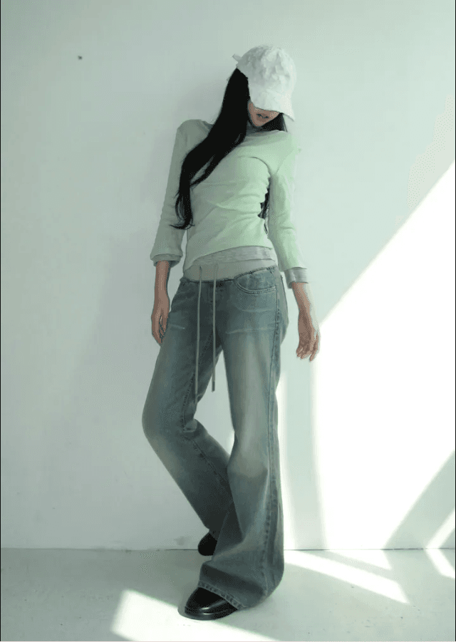 지금 패치워크 색상 허리 머리 패치워크 얇은 스타일 원단 부츠컷 몸매 가꾸기 데님 긴 바지 상세 이미지 11