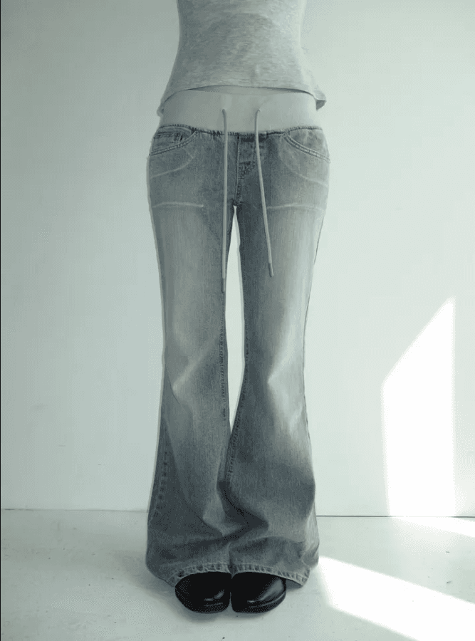 지금 패치워크 색상 허리 머리 패치워크 얇은 스타일 원단 부츠컷 몸매 가꾸기 데님 긴 바지 상세 이미지 14
