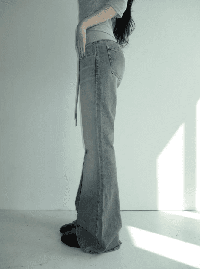 지금 패치워크 색상 허리 머리 패치워크 얇은 스타일 원단 부츠컷 몸매 가꾸기 데님 긴 바지 상세 이미지 19
