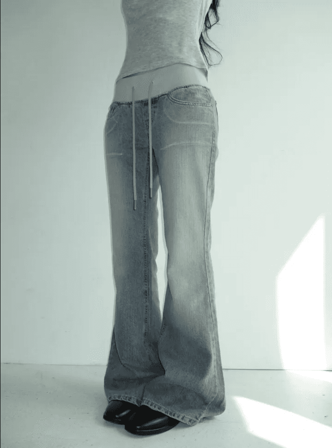 지금 패치워크 색상 허리 머리 패치워크 얇은 스타일 원단 부츠컷 몸매 가꾸기 데님 긴 바지 상세 이미지 20