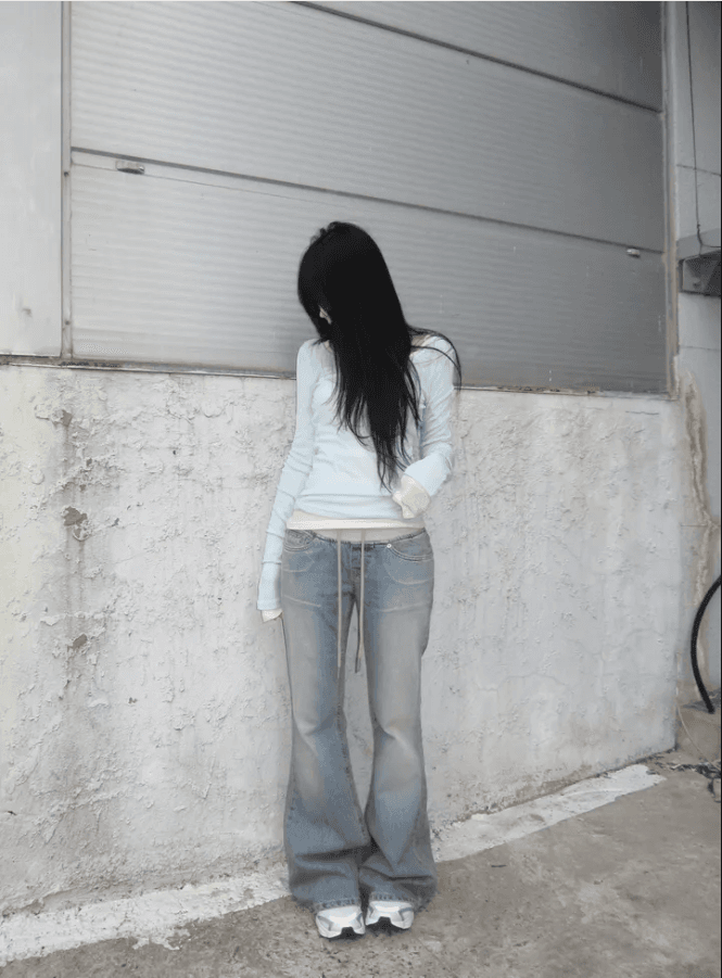 지금 패치워크 색상 허리 머리 패치워크 얇은 스타일 원단 부츠컷 몸매 가꾸기 데님 긴 바지 상세 이미지 22