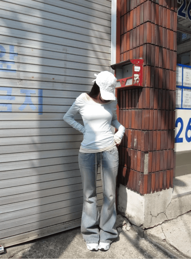 지금 패치워크 색상 허리 머리 패치워크 얇은 스타일 원단 부츠컷 몸매 가꾸기 데님 긴 바지 상세 이미지 24