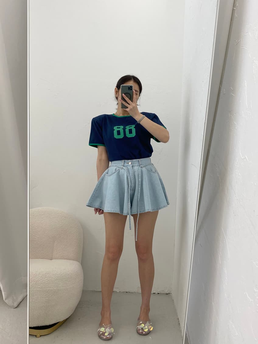 지금 루즈핏 스트랩 나팔 대 넓은 다리 데님 반바지 상세 이미지 16