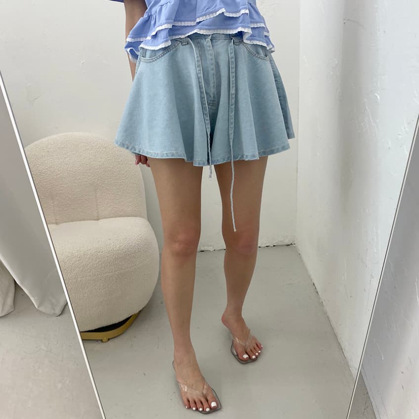지금 루즈핏 스트랩 나팔 대 넓은 다리 데님 반바지 상세 이미지 28