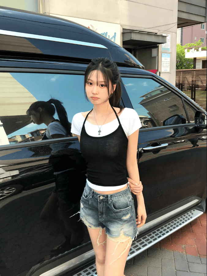 지금 삼색 피해를 주다 찢어진 부분 거친 가장자리 넓은 다리 데님 반바지 상세 이미지 25