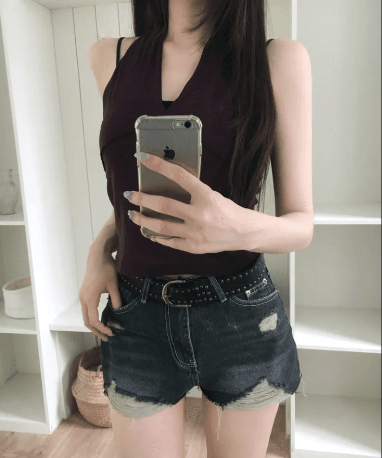 삼색 지금 피해를 주다 찢어진 부분 거친 가장자리 넓은 다리 데님 반바지 상세 이미지 4