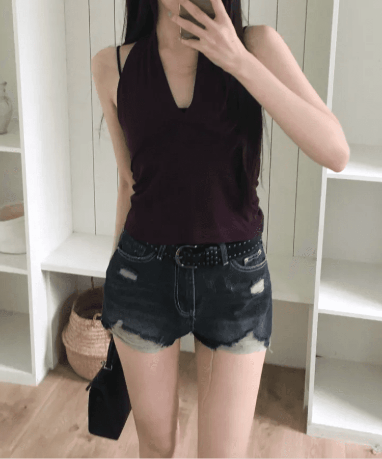 삼색 지금 피해를 주다 찢어진 부분 거친 가장자리 넓은 다리 데님 반바지 상세 이미지 7