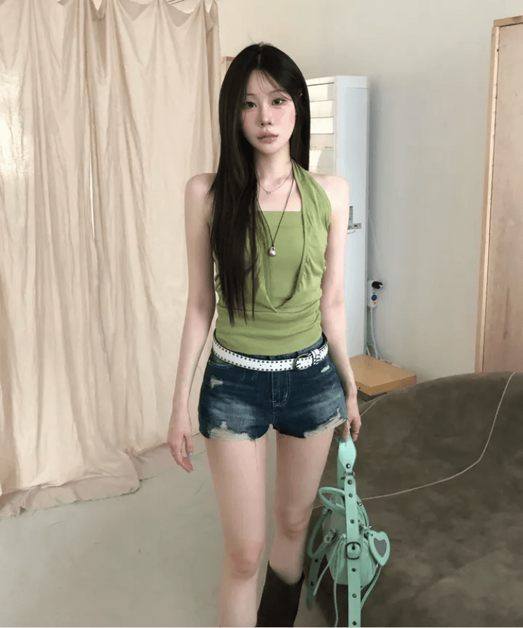 삼색 지금 피해를 주다 찢어진 부분 거친 가장자리 넓은 다리 데님 반바지 상세 이미지 10