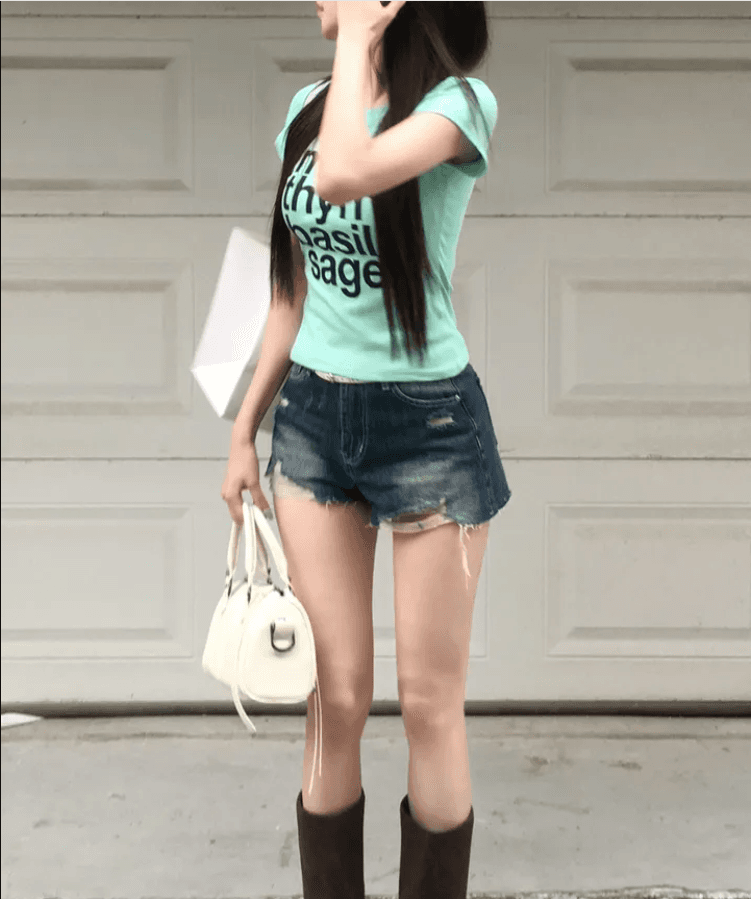 삼색 지금 피해를 주다 찢어진 부분 거친 가장자리 넓은 다리 데님 반바지 상세 이미지 21