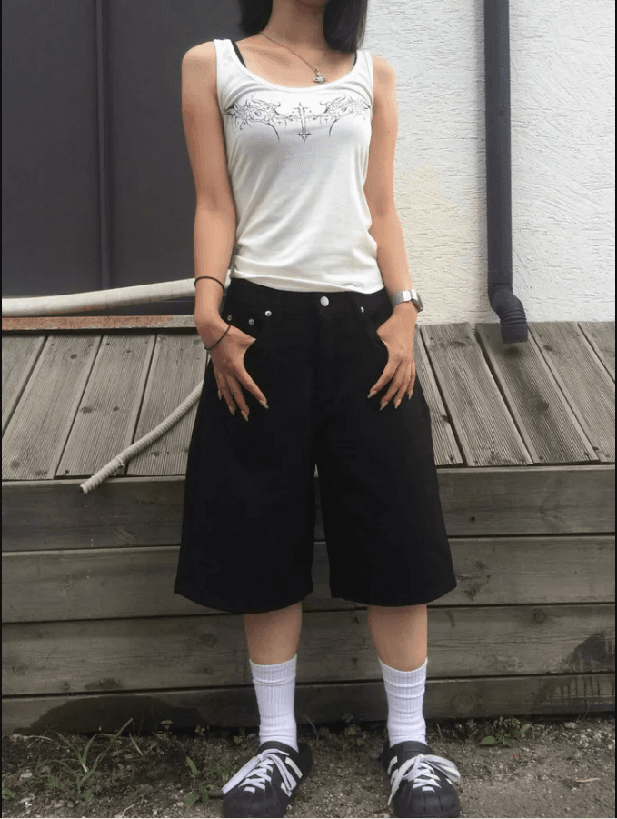 지금 레오파드 무늬 십자가 핫픽스 넓은 다리 데님 바지 상세 이미지 11