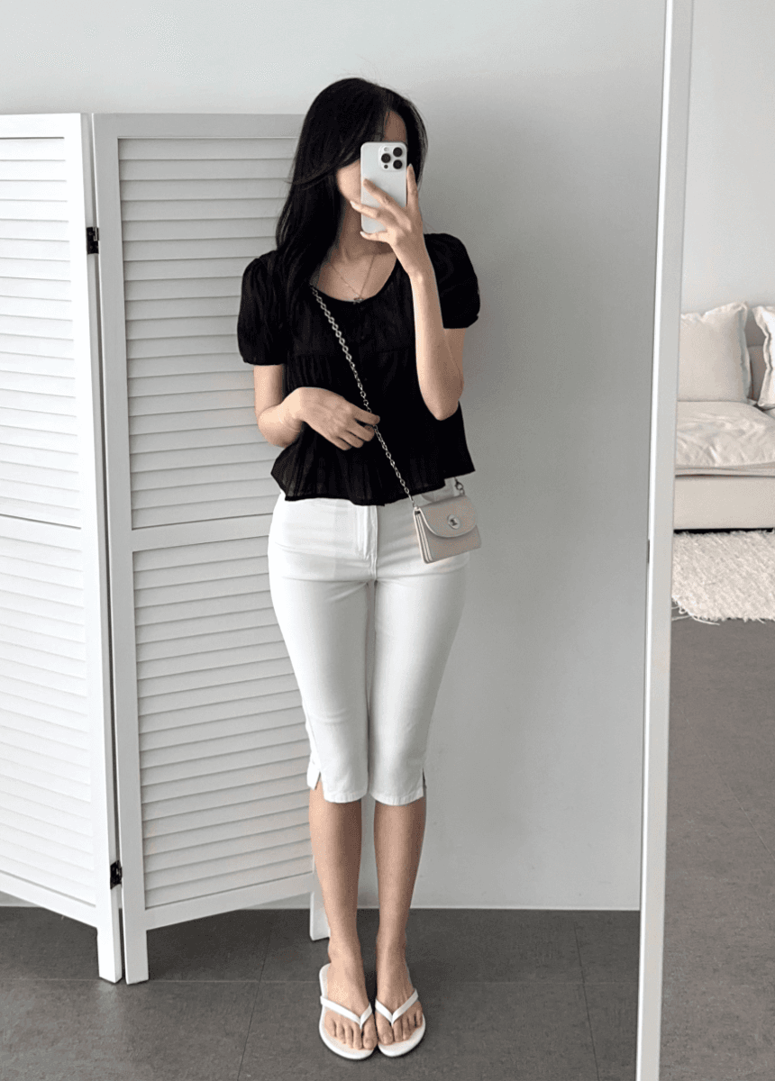 둘 색상 지금 여름 몸매 가꾸기 6 분 7 분 밑단 볼륨 측면 나이트 반바지 이미지 3