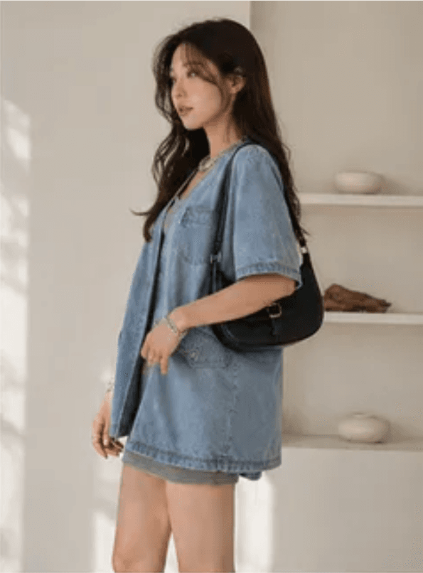 지금 루즈핏 종류 싱글 줄 버튼 반팔 셔츠 재킷 상세 이미지 2