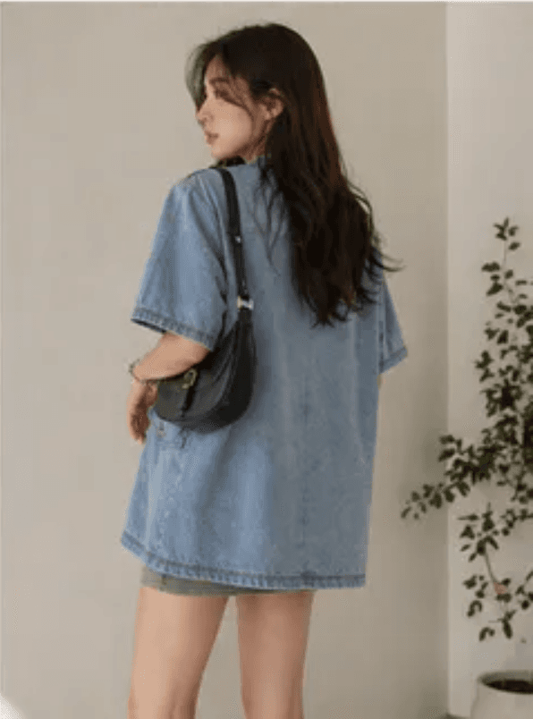 지금 루즈핏 종류 싱글 줄 버튼 반팔 셔츠 재킷 상세 이미지 3