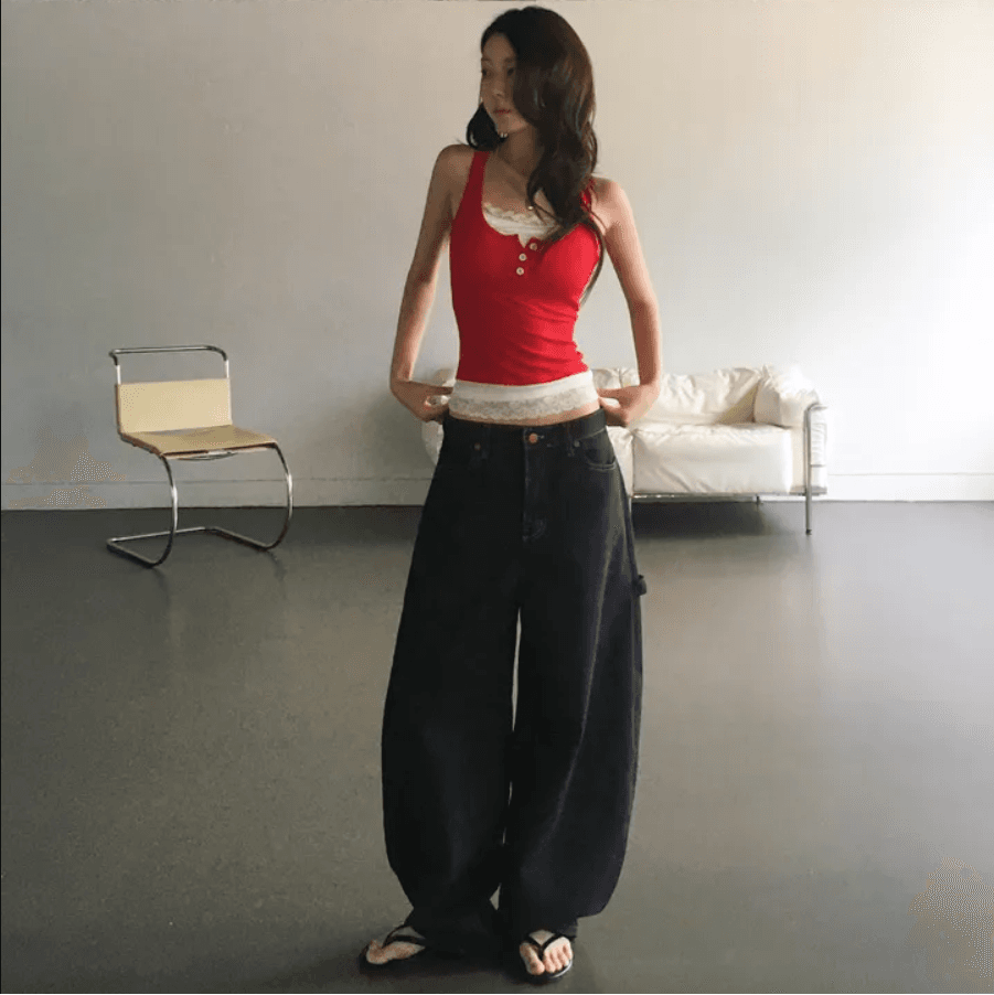 둘 색상 지금 단색 레트로 펌프 로프 빅 포켓 워크웨어 스트레이트 루즈핏 청바지 상세 이미지 3