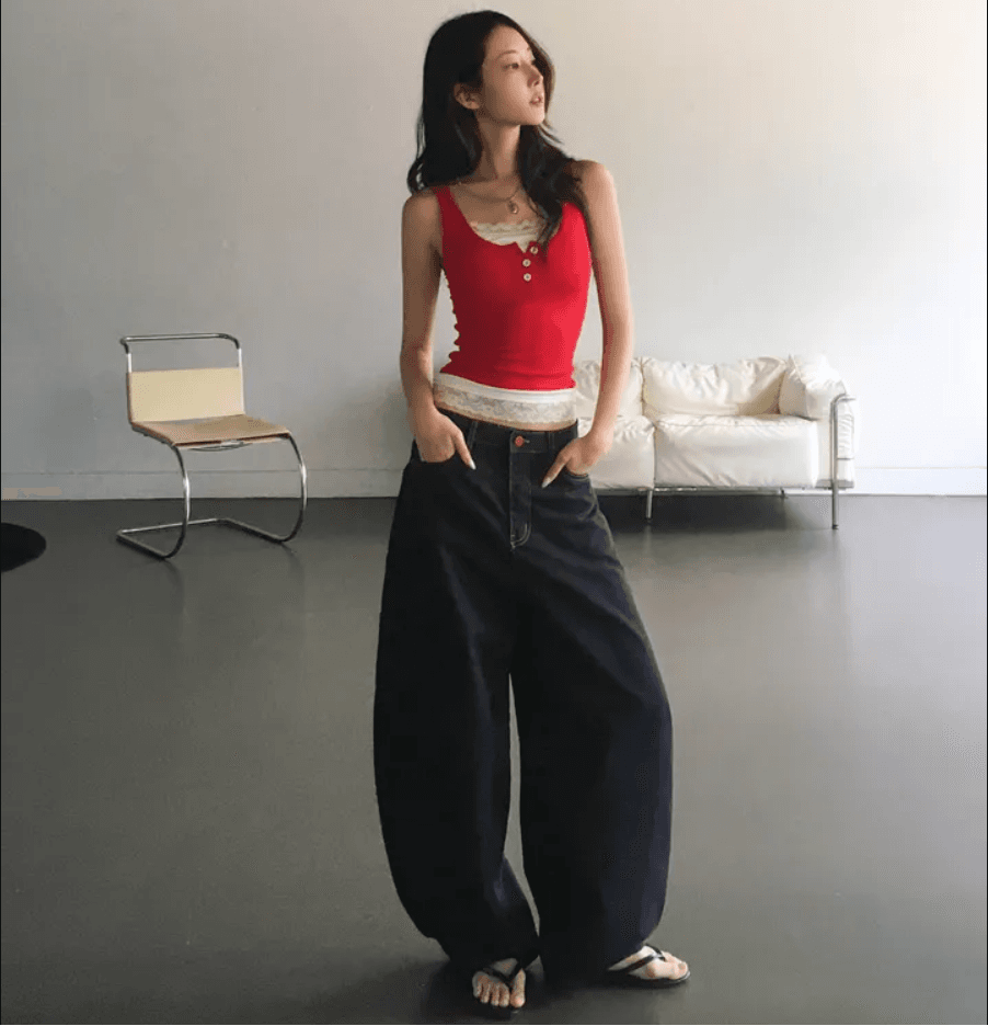 둘 색상 지금 단색 레트로 펌프 로프 빅 포켓 워크웨어 스트레이트 루즈핏 청바지 상세 이미지 9