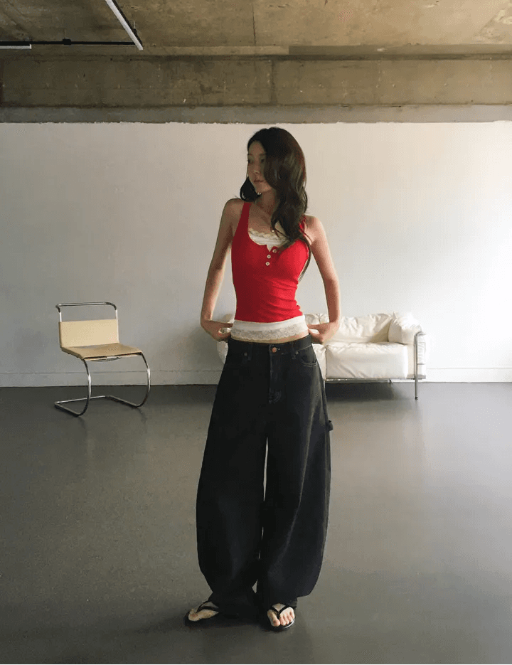 둘 색상 지금 단색 레트로 펌프 로프 빅 포켓 워크웨어 스트레이트 루즈핏 청바지 상세 이미지 10