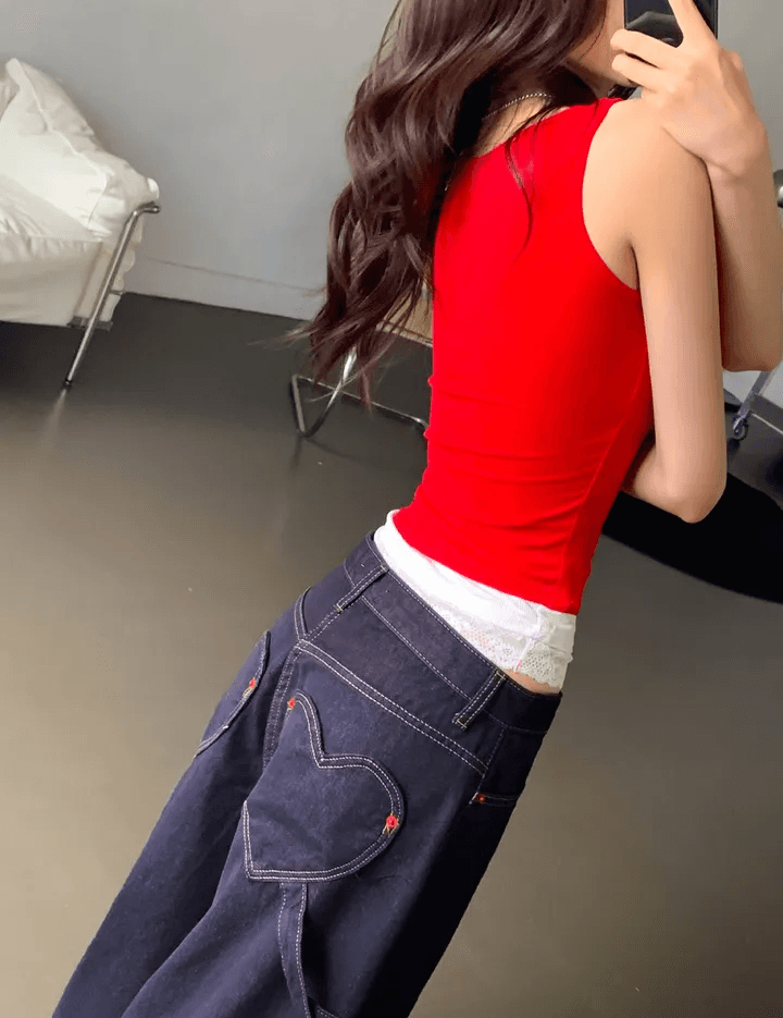 둘 색상 지금 단색 레트로 펌프 로프 빅 포켓 워크웨어 스트레이트 루즈핏 청바지 상세 이미지 11
