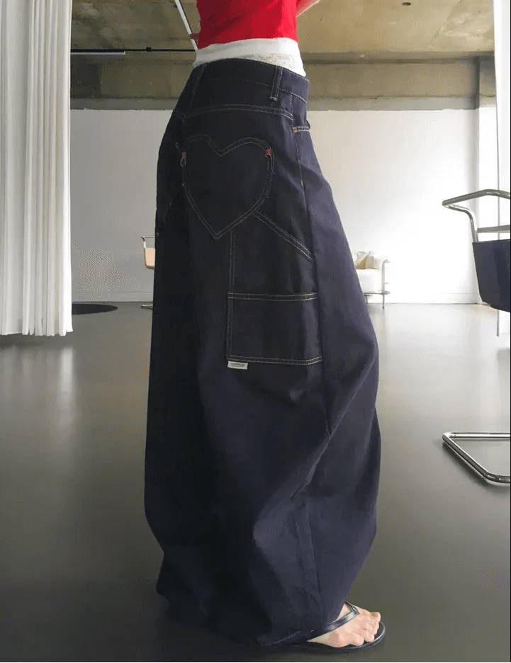 둘 색상 지금 단색 레트로 펌프 로프 빅 포켓 워크웨어 스트레이트 루즈핏 청바지 상세 이미지 14
