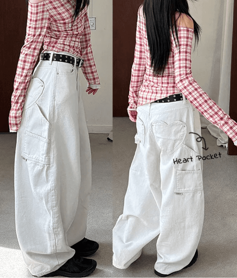 둘 색상 지금 단색 레트로 펌프 로프 빅 포켓 워크웨어 스트레이트 루즈핏 청바지 상세 이미지 20