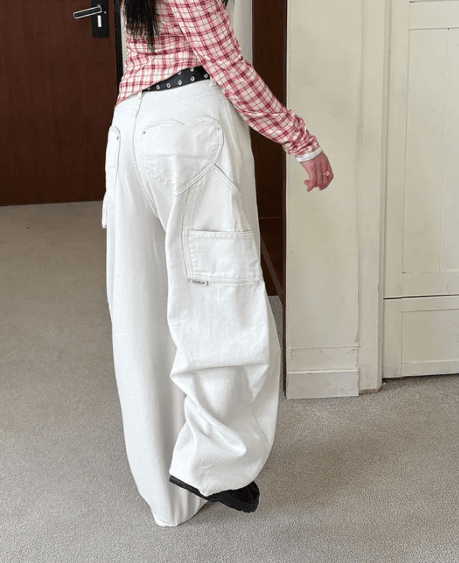 둘 색상 지금 단색 레트로 펌프 로프 빅 포켓 워크웨어 스트레이트 루즈핏 청바지 상세 이미지 21