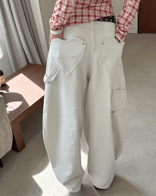 둘 색상 지금 단색 레트로 펌프 로프 빅 포켓 워크웨어 스트레이트 루즈핏 청바지 상세 이미지 24