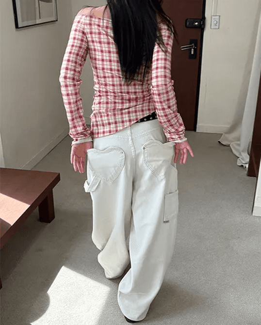 둘 색상 지금 단색 레트로 펌프 로프 빅 포켓 워크웨어 스트레이트 루즈핏 청바지 상세 이미지 25