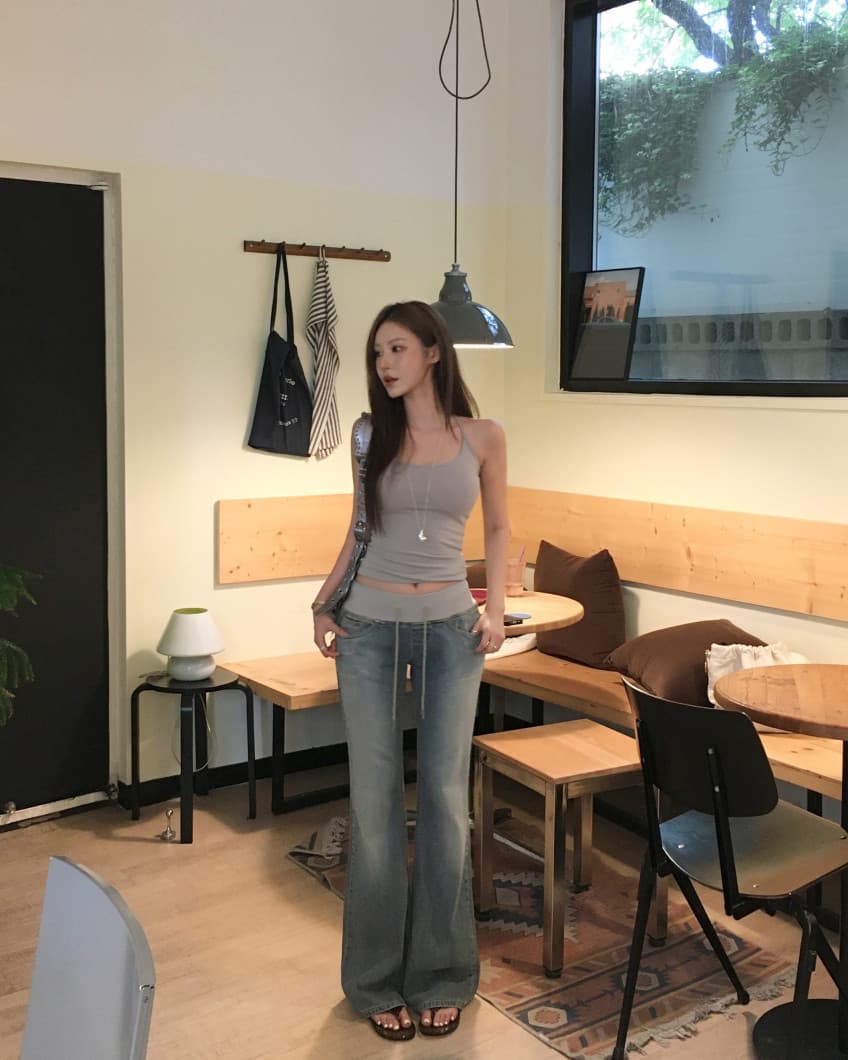 지금 자이언트 길쭉한 다리 비율 허리 머리 레이스업 부츠컷 청바지 상세 이미지 3