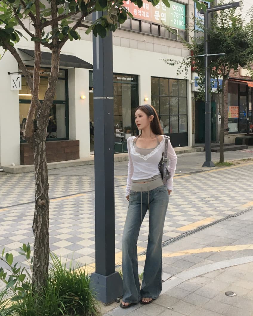 지금 자이언트 길쭉한 다리 비율 허리 머리 레이스업 부츠컷 청바지 상세 이미지 10