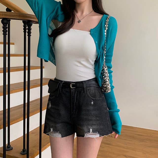 지금 어두운 색 밝은색 검정색 워싱 마 오래된 찢어진 루즈핏 데님 반바지 핫 바지 상세 이미지 21