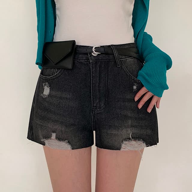 지금 어두운 색 밝은색 검정색 워싱 마 오래된 찢어진 루즈핏 데님 반바지 핫 바지 상세 이미지 24