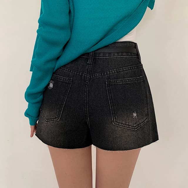 지금 어두운 색 밝은색 검정색 워싱 마 오래된 찢어진 루즈핏 데님 반바지 핫 바지 상세 이미지 28