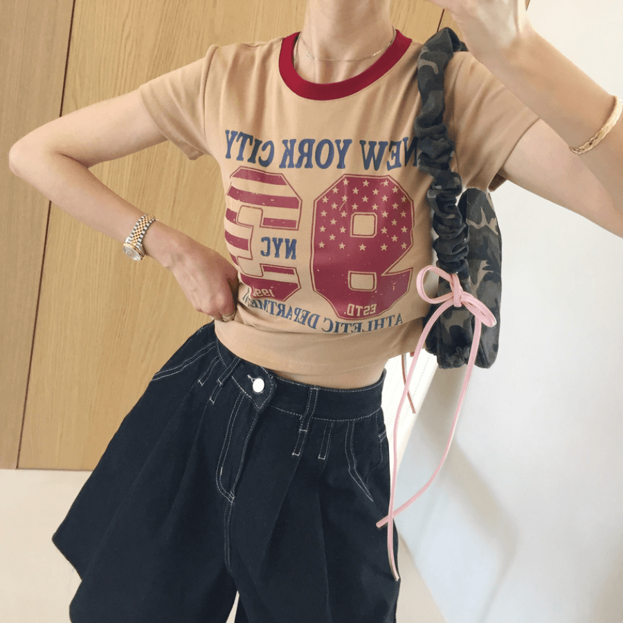 삼색 지금 바늘 Pleat 거친 가장자리 넓은 다리 데님 바지 반바지 상세 이미지 18