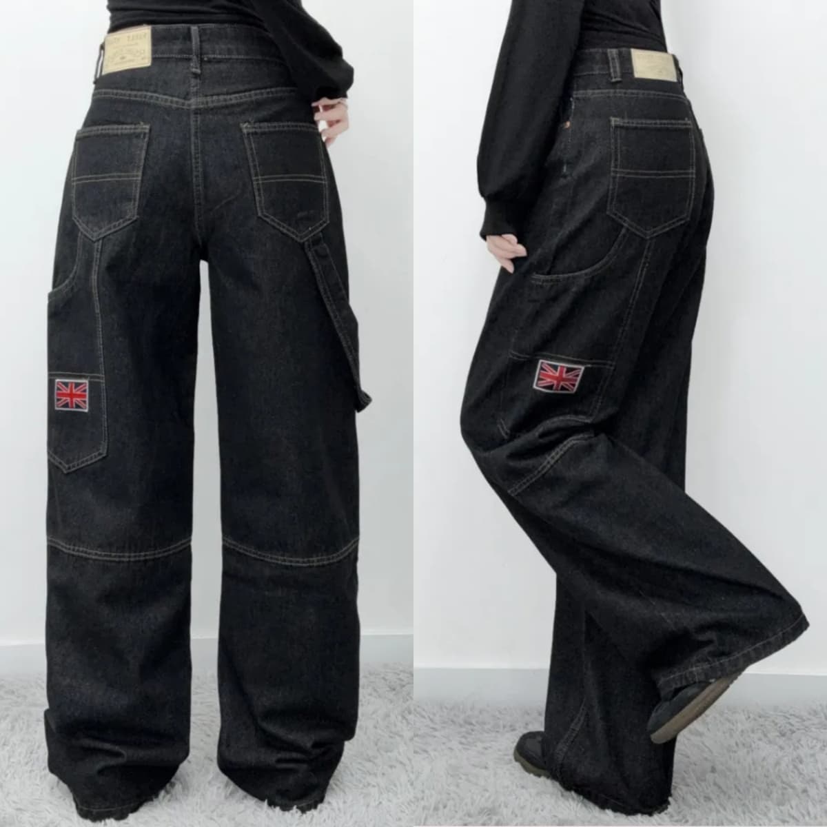 지금 레트로 거리 워싱 루즈핏 넓은 다리 빅 포켓 데님 긴 바지 상세 이미지 1