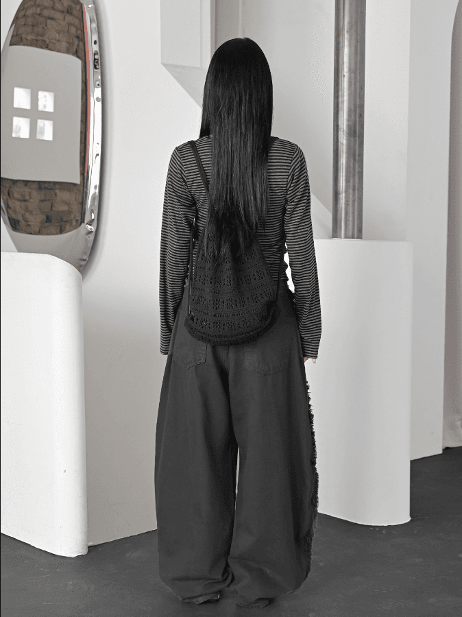 지금 연변 거친 가장자리 워싱 별 숫자 디자인 루즈핏 모통이 칼 캐주얼 데님 긴 바지 상세 이미지 19